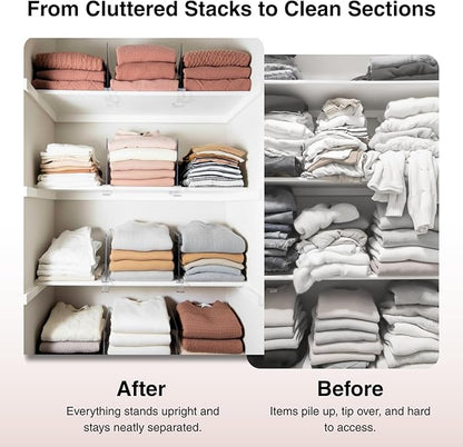 Shelf Dividers Purse Organizer for Closet: 11-inch Tall(Higher Version) Acrylic Sweater Organizer - Upgraded Extra Height for Large Handbags, Totes, Clothes, Towels on Wood Shelves 6-Pack