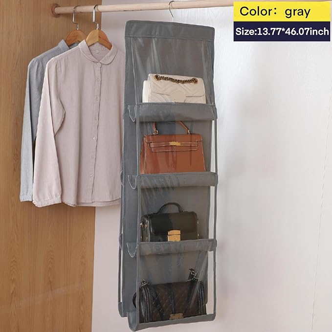 Purse organizer for closet black 8 Pocket Hanging Wallet Handbag Organizer 360° Rotatable Metal Hook Closet Organizers and Storage Gray