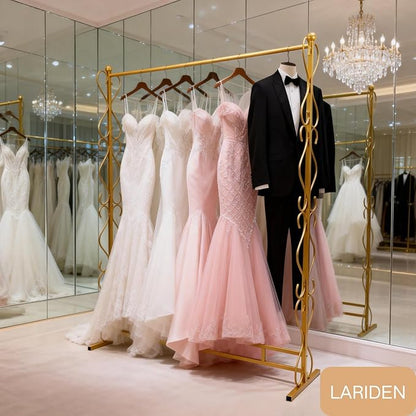 81"Tall Gold Clothing Rack for Hanging Long Dresses Clothes, Garment Racks Wedding Dress Display Stand Shoes Bags Clothes Scarf Organizer Freestanding Garment Rack for Retail Studio Wedding Dress