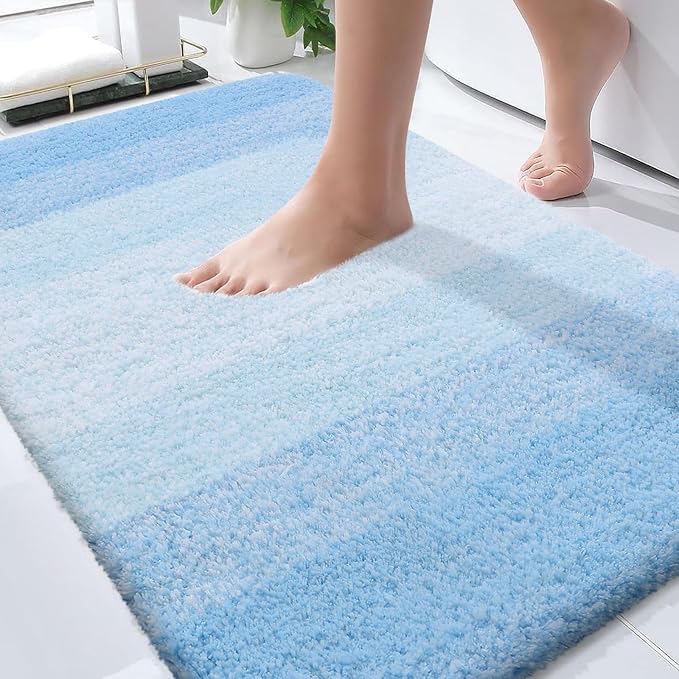OLANLY Bathroom Rugs Mat 30x20, Extra Soft Absorbent Microfiber Bath Rugs, Rubber Backing, Quick Dry, Machine Washable Bath Mats for Bathroom Floor, Tub and Shower, Home Decor Accessories, Sky Blue