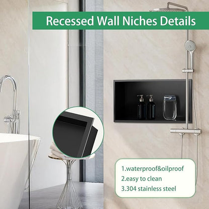 SaniteModar Shower Niche, Stainless Steel Shower Niche 12" X 24" No Tile Needed, Recessed for Bathroom Storage, Matte Black (Matte Black, 12x24)