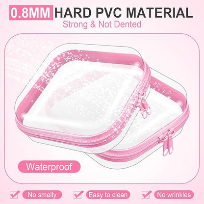 Sanwuta 6 Pcs Clear Hard Zipper Case Plastic Zipper Pouches Transparent Makeup Bag Pencil Case Pouches Toiletry Diaper Bag for Travel Toy Storage Organizer Bins(Pink,5 x 5 x 2 Inch)