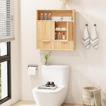 Bathroom Wall Cabinet, Wall Mounted Medicine Cabinet with Drawers, Modern Farmhouse Storage Cabinet with with Adjustable Wood Shelf & Doors for Bathroom, Kitchen, Laundry Room (Natural Oak)