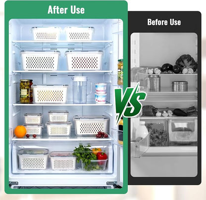 5 PCS Fruit Storage Containers for Fridge Produce Containers for Fridge with Removable Colander Berry Storage Containers Veggie BPA-Free Plastic Crisper for Long-Term Freshness