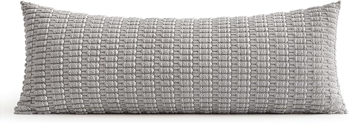 MIULEE Pack of 1 Light Grey Long Body Lumbar Decorative Throw Pillow Cover 14x36 Inch for Bed Couch Sofa Living Room Soft Boho Pillow Cover Modern Farmhouse Home Decor