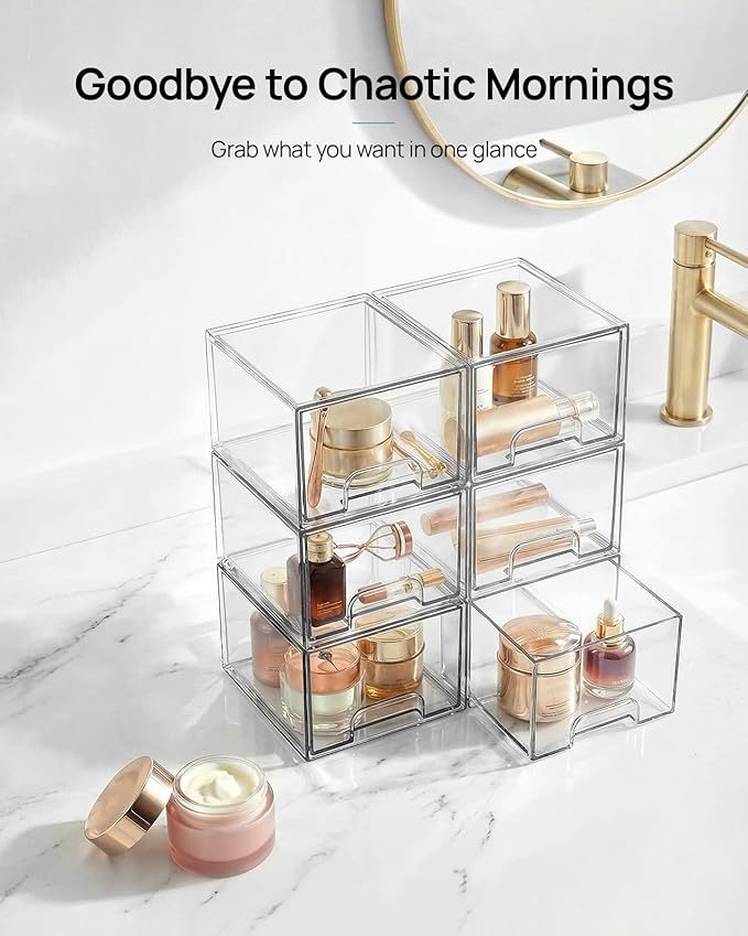 Vtopmart 10 Pack Small Clear Stackable Storage Drawers, Acrylic Bathroom Makeup Organizer, Plastic Storage Bins For Vanity, Undersink, Kitchen Cabinets, Pantry, Home Organization