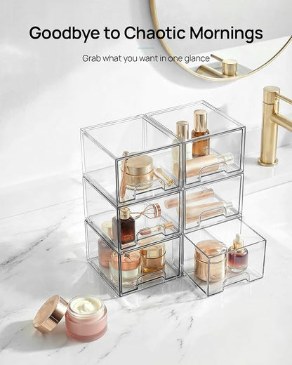 Vtopmart 10 Pack Small Clear Stackable Storage Drawers, Acrylic Bathroom Makeup Organizer, Plastic Storage Bins For Vanity, Undersink, Kitchen Cabinets, Pantry, Home Organization