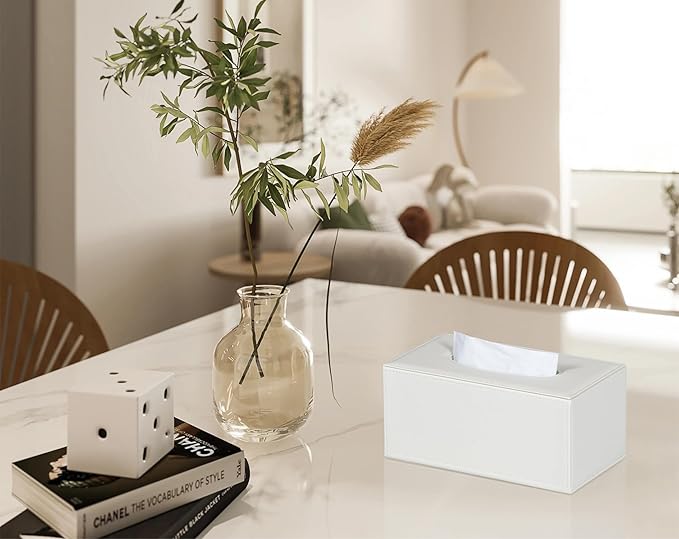 Colylan Tissue Box Cover Rectangular Tissue Box Holder for Bathroom (White)