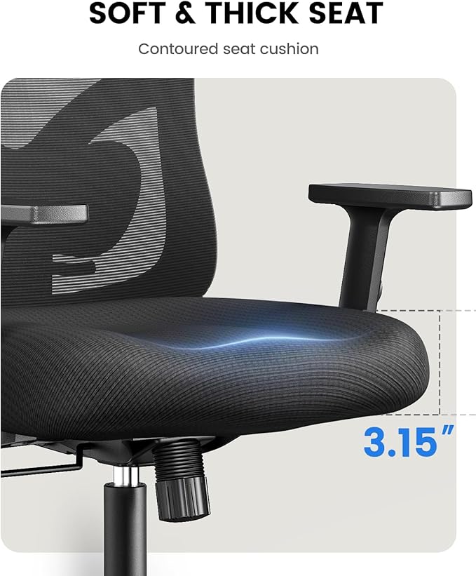 NOBLEWELL Ergonomic Office Chair with Padded Lumbar Support, 2D Headrest, Adjustable Armrests, Upgraded Contoured Seat Cushion, 130° Rocking Tilt, Computer Gaming Chair for Home Office