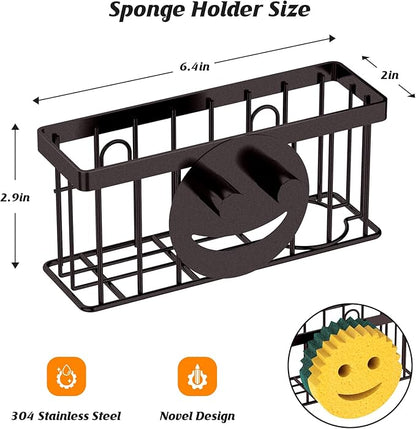 MURLONG Sponge Holder Smiley Face,Sink Caddy,Sink Organizer with 2 Suction Cups/1 Adhesive Strips,Designed for Sponge,Soap,Dish Brush,Scrubber - Bronze