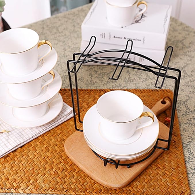 Coffee Cup Holder,Metal Tea Cups Coffee Mug Rack,Organizer for Coffee Cup Spoon and Saucers (Black)