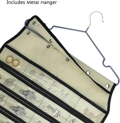 BB Brotrade Hanging Jewelry Organizer,Accessories Organizer,74 Pocket Organizer for Holding Jewelries (Beige-74 Pocket)