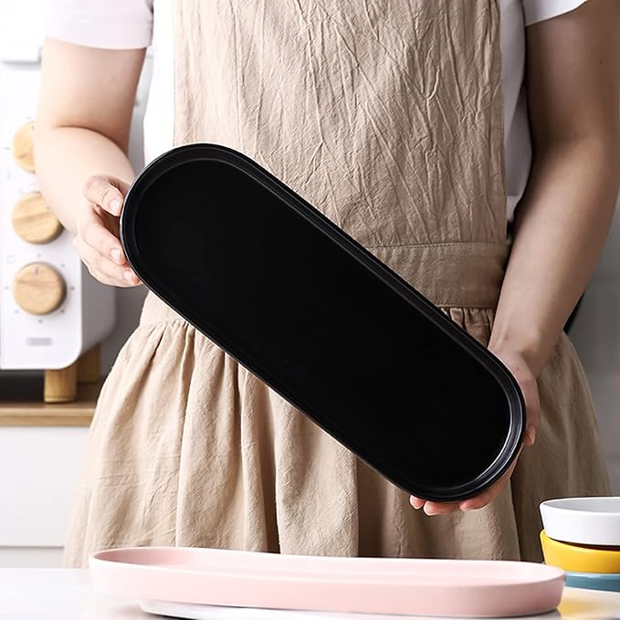 Ceramic Sink Tray, Bathroom Counter Tray, Bathtub Tray, Cosmetics Dish, Candle Tray, Perfume Shampoo Liquid Soap Tray Simple Style Design Suit for Bathroom and Kitchen (2pcs Black)