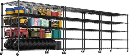 PrimeZone 5 Tier 80.7" Hx55.5 Wx24 D Wire Shelving with Wheels 3000lbs NSF Certified Storage Shelves Heavy Duty Metal Shelf Adjustable Rolling Rack Commercial Garage Restaurant Warehouse Kitchen 3Pcs