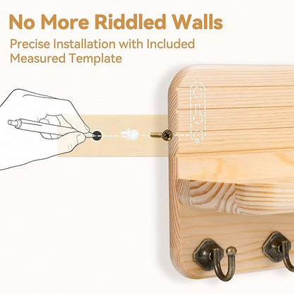 Key Holder for Wall, Mail Organizer Wall Mount with 6 Hooks Wooden Hanging Key Rack for Home Decor, Hallway, Entryway (Wood Color)