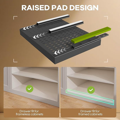 Seinloes 2 Pack Pull out Cabinet Organizer 21" Deep With Raising Pad for Framed Cabinets,Expandable (15.2"-26.3"W) Slide out Drawers for Kitchen Cabinets with 4pcs Divider Racks,Roll out Shelves,Black