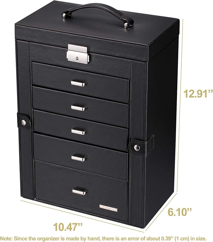 Homde 2 in 1 Huge Jewelry Box/Organizer/Case Faux Leather with Small Travel Case - Gift for Girls or Women (Black)