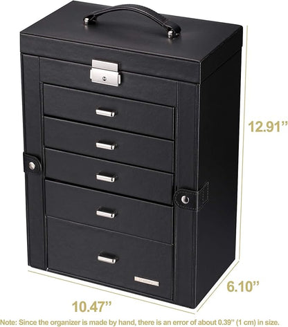 Homde 2 in 1 Huge Jewelry Box/Organizer/Case Faux Leather with Small Travel Case - Gift for Girls or Women (Black)