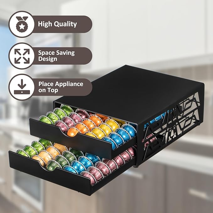 for Nespresso Pods Holder Vertuo Pod Holder for Vertuoline Capsules (100 pods-2tiers)