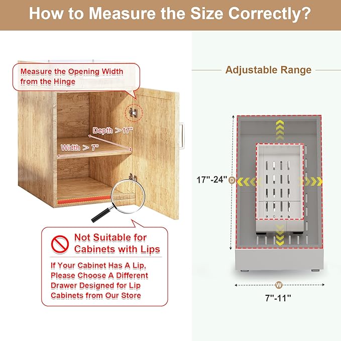 2Pc Pull out Cabinet Organizer,Width (7"-11") and Depth(17"-24"),Expandable,Cabinet Roll out Drawers,Adjustable Slide out shelves for Kitchen and Pantry,for Cabinets Without Lip,White