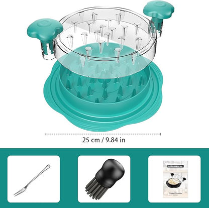 SURETIVIAN Chicken Shredder Tool Twist Large Chicken Breast Shredder with Brush&Fork, Visible Meat Shredder Machine, Anti-Slip Strip, Ergonomic Handle, BPA Free, Pork Beef Chicken (Teal)
