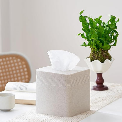 Beige Sandstone Tissue Box Cover Square for Home Decor,Resin Heavy Tissue Box Holder for Bathroom Countertop,Tabletop,Bedside Table,Office (Handmade of Resin)