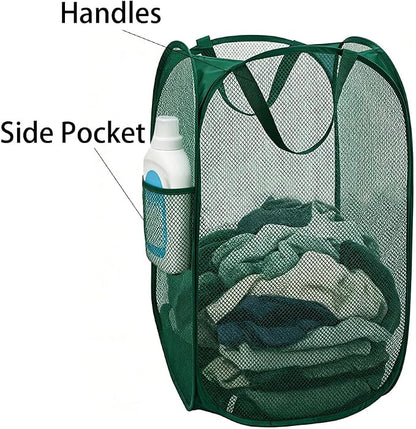 Larpur Pop Up Laundry Hamper Collapsible Laundry Basket, Portable Mesh Clothes Hamper, Dark Green