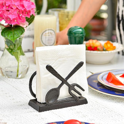 Sungmor Vintage Cast Iron Napkin Holder, Rustic Farmhouse Napkins Holder, Freestanding Table Napkins Stand, Pretty Tableware Decor Paper Napkin Rack, Home Restaurant Dining Table Square Napkin Holder