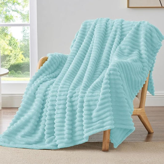 BEDELITE Twin Blanket for Couch & Bed, 300GSM Soft & Warm Fleece Blanket, Decorative and Giftable Striped Cloud Blue Blankets for Women, Men, 60"x80"