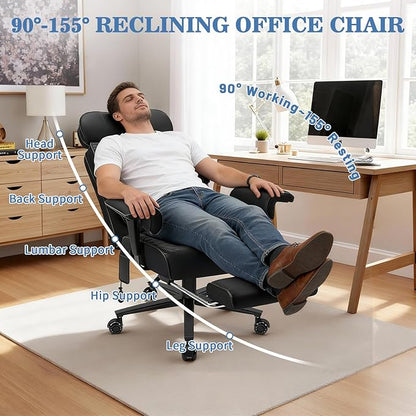 HOFFREE Big and Tall Office Chair 500lbs for Heavy People Executive Office Desk Chair with Wide Seat PU Leather Computer Chair with Adjustable Lumbar Support Black