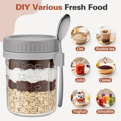 6 Pack Overnight Oats Containers with Lids and Spoons, 16 oz Airtight Oatmeal Container with Measurement Marks, Overnight Oats Jars for Cereal Fruit Vegetable Milk Salad Yogurt Meal Prep