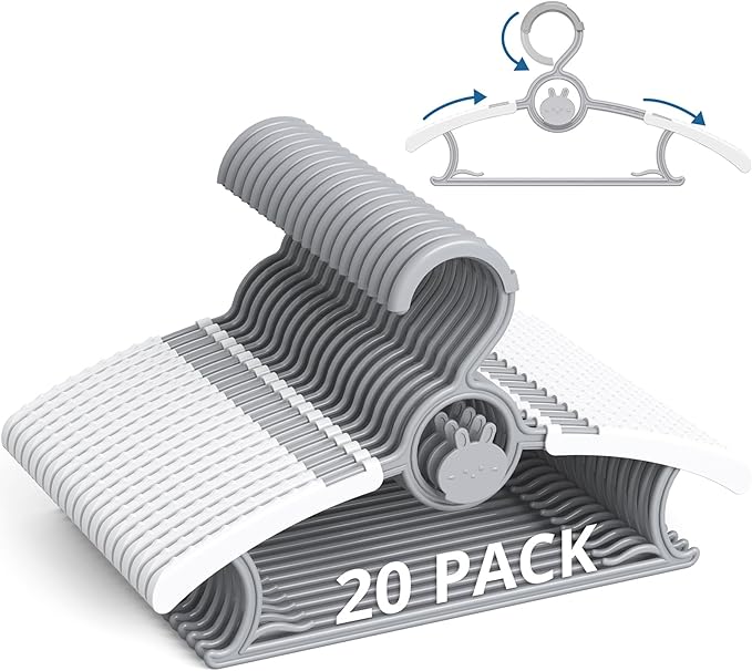 Baby Hangers 20PCS, Adjustable & Stackable Plastic Kids Hangers for Closet, Non-Slip Baby Hangeres, Hanger for Toddler Kid Children Infant Teen, Grey Extendable Toddler Hanger