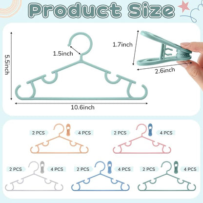 Hsei 5/10/40 Pack Baby Hangers with 10/20/80 Clips, Plastic Kids Pants Hangers for Nursery Closet Top and Bottom Clothes Hanger Set for Newborn Infant Toddler(30 Packs Total,Morandi Color,10.6 Inch)