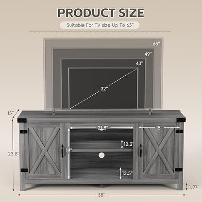 YESHOMY Modern Farmhouse TV Stand with Two Barn Doors and Storage Cabinets for Televisions up to 65+ Inch, Entertainment Center Console, Media Furniture for Living Room, 58 Inch, Gray Wash & Rustic
