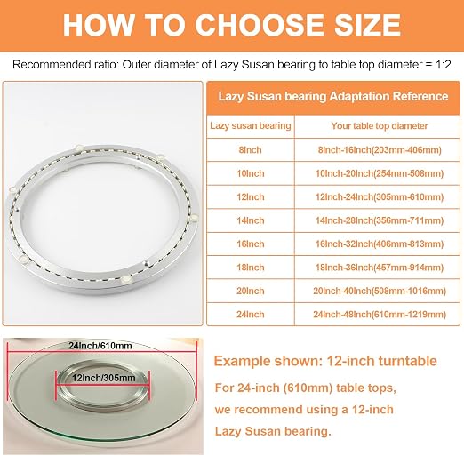 TamBee 14 Inch Mute Lazy Susan Bearing, 330 LBS Heavy Duty Aluminum Lazy Susan Hardware Kit Rotating Ring Mechanism for Dining Tables, DIY Projects(Base Only)