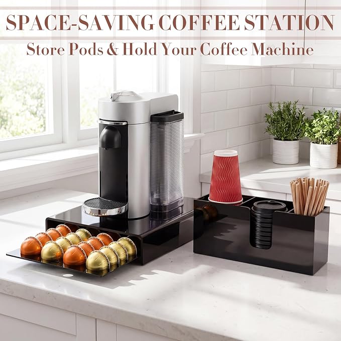 Coffee Pod Drawer Organizer with Black Station Organizer Compatible with Nespresso Vertuo Acrylic Coffee Capsule Holder Drawer Machine Accessories 40 Pods