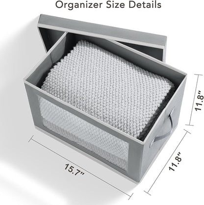 Homsorout Large Storage Baskets with Lids - Stackable Cube Bins for Closet, 6 Pack Grey Windows Organizer Bins, Home Organizers and Storage for Clothes, CD, Towels