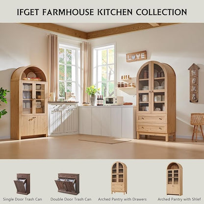 IFGET 71" Tall Arched Kitchen Pantry, Modern Farmhouse Wood Kitchens Storage Cabinets with 2 Large Drawers and Adjustable Shelves, Versatile Cupboard for Kitchen, Dining Room, Bathroom, Natrual