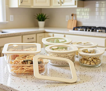Urban Green Glass Food Container Set with Glass Lid, 6 Pack, Food Storage Containers Set, Airtight, LeakProof, Micowave Safe, 100% Plastic Free, Meal Prep Containers (White Color)