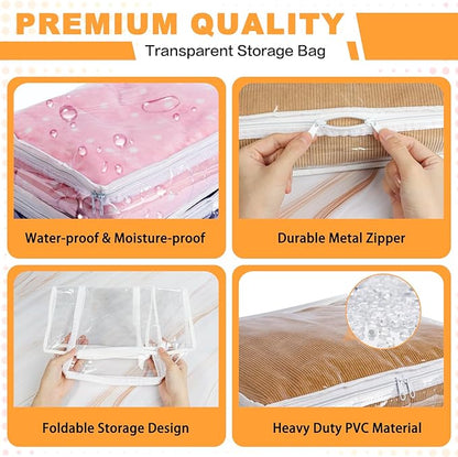 Clear Zippered Storage Bags Plastic Sweater Storage Bags with Zipper 6 Packs Clothing Organizer for Blankets Linen Sweater Bed Sheet Quilt Clothes Pillow (12 x 12 x 12 Inch, White)