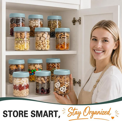 16 oz Mason Jars, 6 Pack Overnight Oats Containers with Lids for Yogurt, Parfait Cup With Lids for Breakfast, Clear Glass Jars Round for Storage, Sugar, Prep Meal, Food, Pudding, Home, Blue