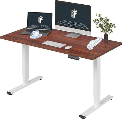 FLEXISPOT E6 3-Stage Dual Motor Electric Standing Desk 55 x 28 Sit Stand Up Desk, Holds 220 lbs, Adjustable Height w/Memory Presets, One-Piece Mahogany Desktop & White Frame, Ships in 2 Boxes