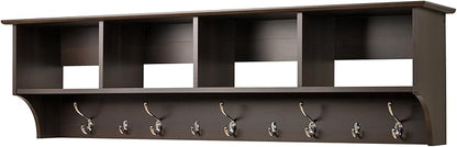 Prepac 60" Contemporary Wall Mounted Coat Rack, Coat Hooks Wall Mount with 4 Shelves, Ideal for Hallway or Entryway Hanging Solution, 11.5"D x 60"W x 16.5"H, Espresso