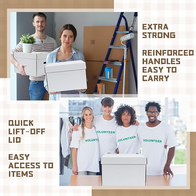 4 Pack Wine Glass Moving Boxes Kitchen Moving Boxes with Handle Kitchen Kit with Lid for Dish Glassware(White,15 x 12 x 10 Inches)