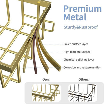 Under Sink Organizer Storage 2-Tier Premium Metal Pull-Out Kitchen Cabinet Organizer with Sliding Drawer, Height Adjustable, Heavy Duty for Kitchen & Bathroom Organizers 2 Pack Gold