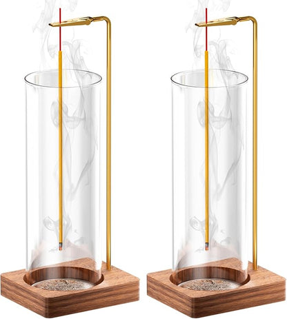 Incense Holder for Sticks, Insence-Stick Holder, Anti-Ash Flying No Mess Incense Burner, Incense Stick Holder with Glass Ash Catcher, for Yoga Spa Meditation Home Decor(2 Pack)