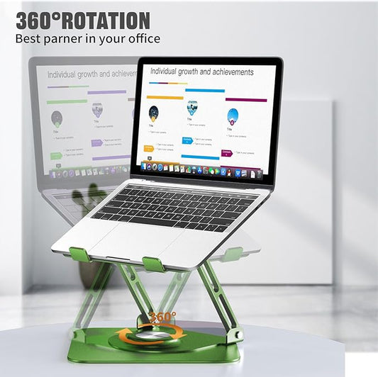 JOYEKY Laptop Stand for Desk, Adjustable Computer Stand with 360° Rotating Base, Ergonomic Laptop Riser for Collaborative Work, Foldable & Portable Laptop Stand, fits for All 10-16" Laptops