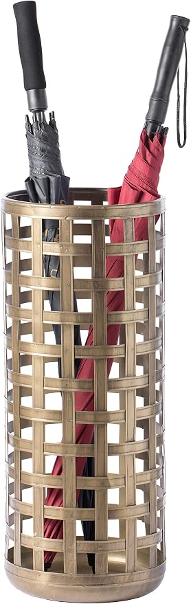 Vintiquewise Round Metal Woven Umbrella Stand Basket, Tall Narrow Indoor Entryway Umbrella Holder, Modern Wet Umbrella Storage