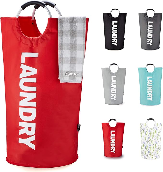 Caroeas 125L Laundry Basket,Large Laundry Hamper, Laundry Bag with Padded Handles, Clothes Hamper Stands Up Well, Collapsible Free Standing Easy Storage Washing Bin (Red,125L)