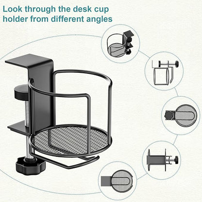 2-in-1 Desk Cup Holder,Anti-Spill Table Water Bottle Holder,Clamp On Table Stainless Steel Drinking Holder,Compatible with Universal Cups/Bottles/Mugs/Cans/Tumblers/Thermoses/Glass,2 Pack
